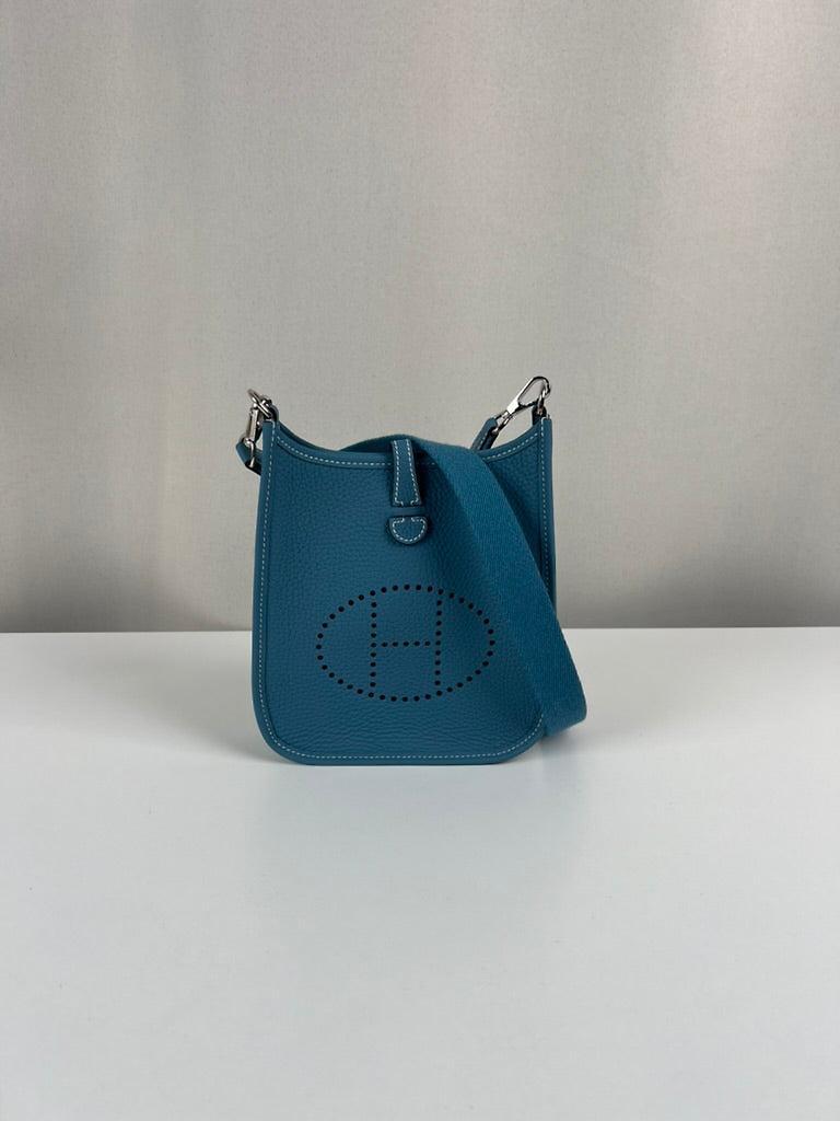 Sac bandoulière Hermès Mini Evelyne 16 bleu jean