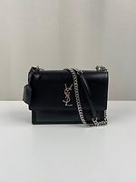 Sac bandoulière Saint Laurent Sunset taille medium cuir noir - Photo 5
