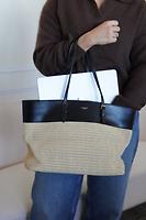 Sac cabas Saint Laurent en raphia et cuir noir - Photo 4