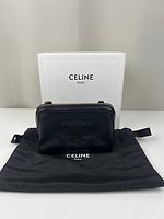 Sac bandoulière pochette Céline chaîne Triomphe cuir noir - Photo 3