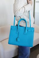 Saint Laurent Sac de Jour small en cuir bleu turquoise - Photo 3