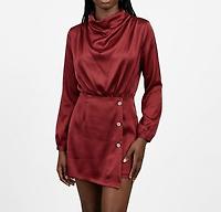 Combi-short satinée rouge à col drapé & boutons bijoux, taille S - Photo 1