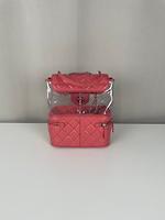 Sac Chanel Vanity Flap en cuir rose cuir et PVC pièce rare - Photo 5