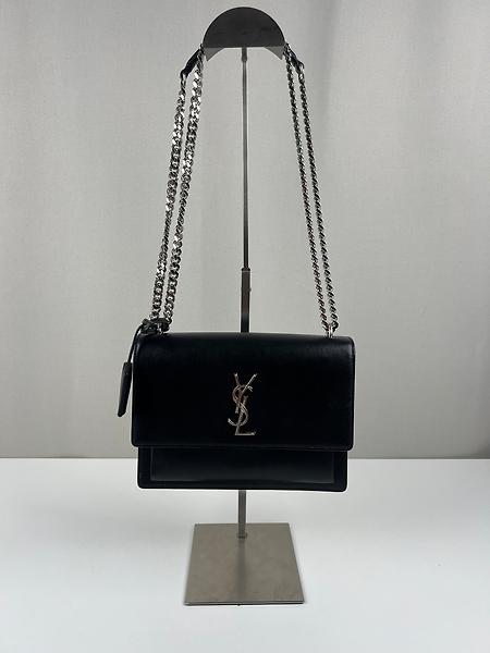 Sac bandoulière Saint Laurent Sunset taille medium cuir noir
