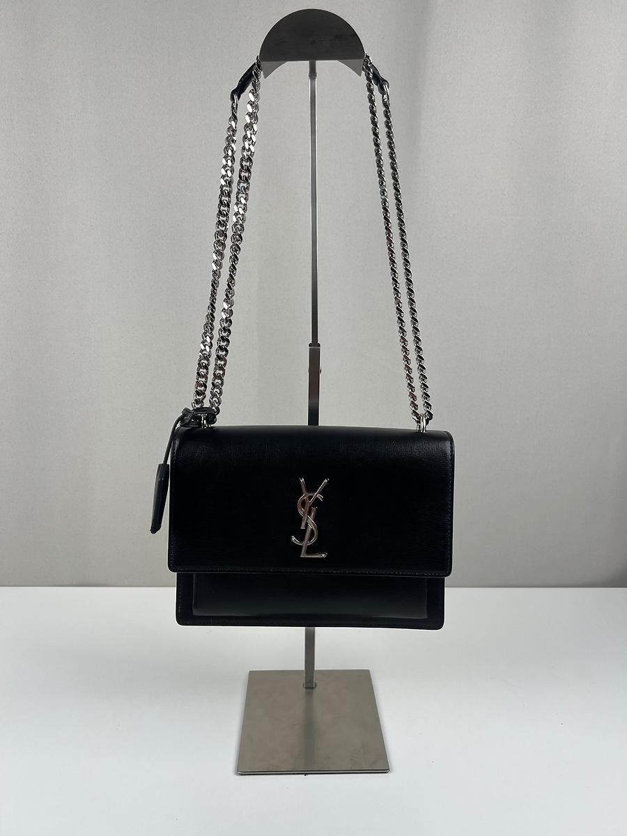 Sac bandoulière Saint Laurent Sunset taille medium cuir noir