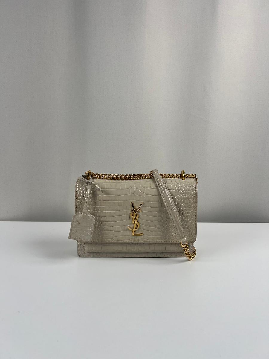 Sac bandoulière Sunset Saint Laurent en cuir beige embossé
