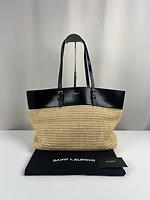 Sac cabas Saint Laurent en raphia et cuir noir - Photo 5