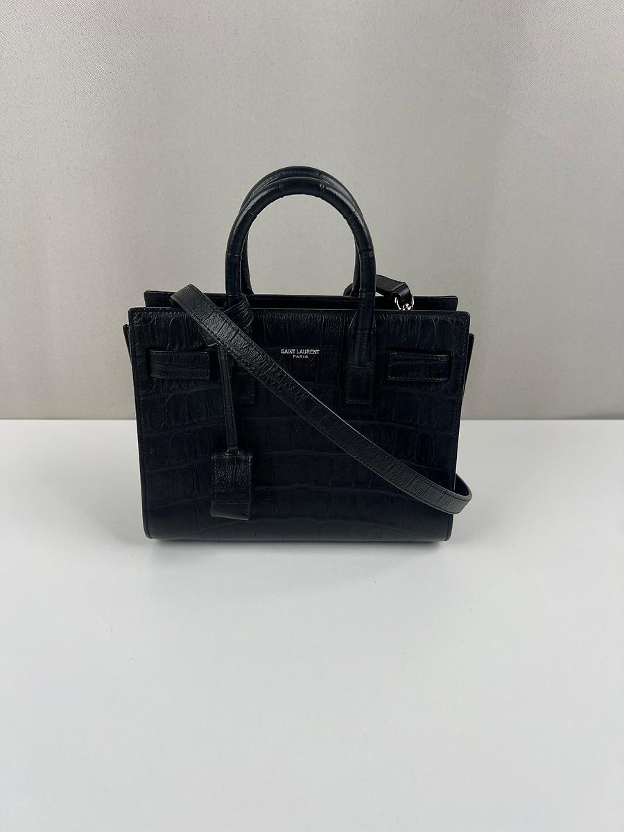 Sac de Jour Saint Laurent noir nano cuir croco embossé