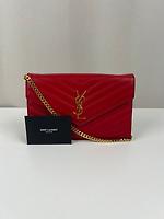 Sac bandoulière Saint Laurent Cassandre en cuir grainé rouge - Photo 3