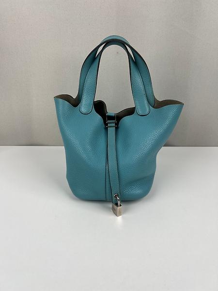 Sac Hermès Picotin 18 Bleu turquoise bijouterie palladium