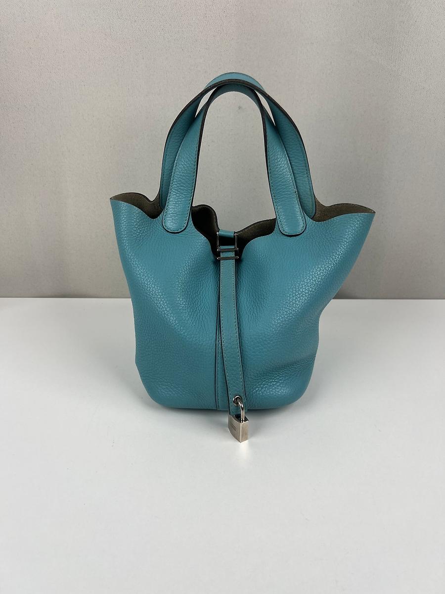 Sac Hermès Picotin 18 Bleu turquoise bijouterie palladium