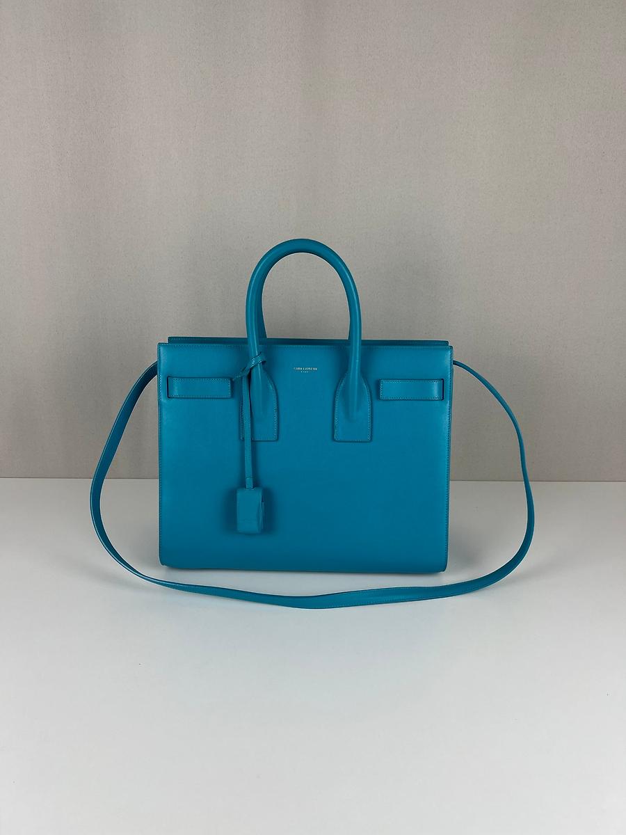 Saint Laurent Sac de Jour small en cuir bleu turquoise