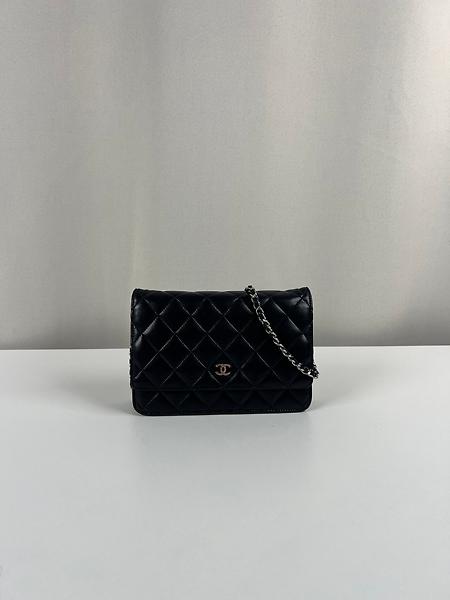 Sac bandoulière Chanel WOC cuir noir bijouterie argentée