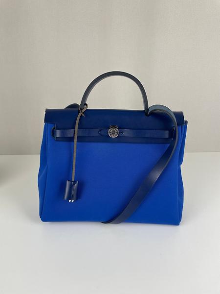 Herbag 31 Hermès en cuir et toile tissu bleu
