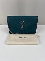 Sac bandoulière Saint Laurent Cassandre cuir grainé bleu vert - Photo 3