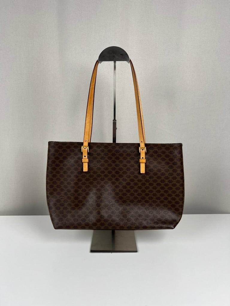 Petit sac cabas Céline en toile marron macadam