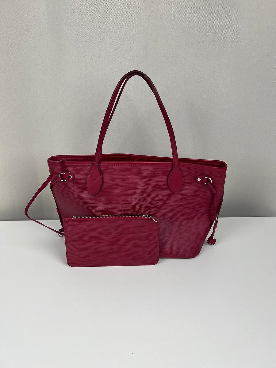 Sac cabsa Louis Vuitton Neverfull PM en cuir épi rose framboise + pochette