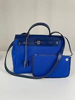Herbag 31 Hermès en cuir et toile tissu bleu - Photo 5