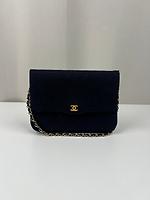 Sac épaule Chanel en tissu vintage bleu nuit - Photo 1