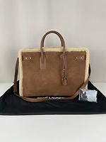 Sac de jour Saint Laurent grand modèle en daim et fourrure - Photo 2