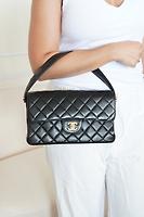 *RARE* Sac Chanel double rabats en cuir noir - Photo 2