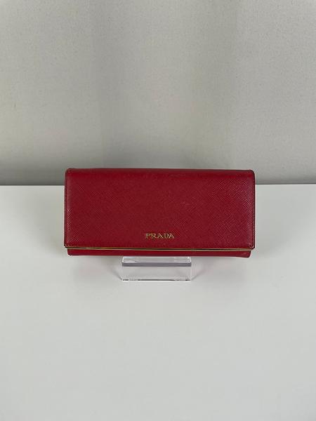Portefeuille long Prada en cuir saffiano rouge