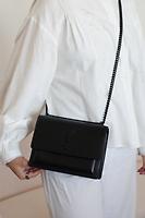 Sac bandoulière Saint Laurent Sunset en cuir noir bijouterie noir - Photo 3
