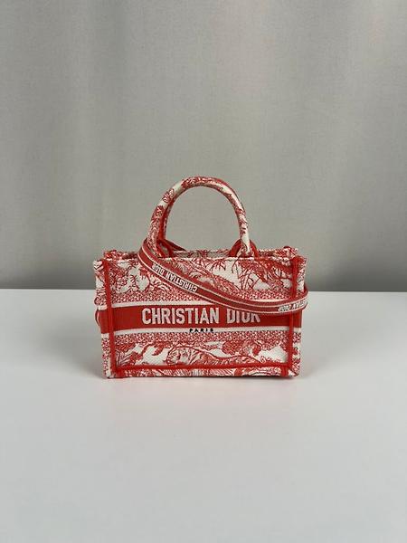 Mini sac Dior Book Tote en tissu rose orange motif Toile de Jouy