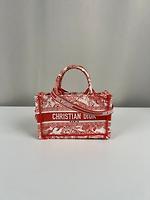 Mini sac Dior Book Tote en tissu rose orange motif Toile de Jouy - Photo 1