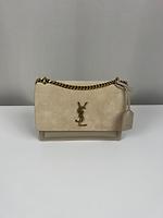 Sac bandoulière Saint Laurent Sunset medium en daim et cuir beige - Photo 1