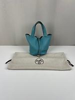Sac Hermès Picotin 18 Bleu turquoise bijouterie palladium - Photo 3