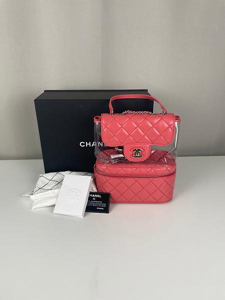 Sac Chanel Vanity Flap en cuir rose cuir et PVC pièce rare