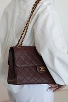 *RARE* Sac porté épaule Chanel Jumbo cuir grainé double logo marron - Photo 2