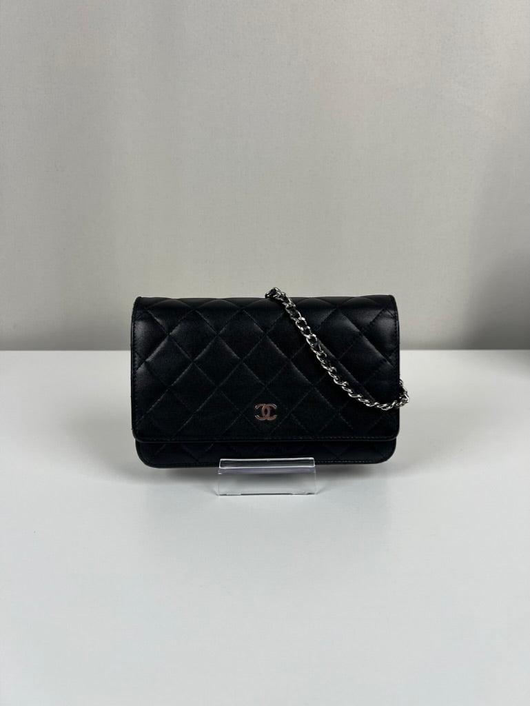 Sac bandoulière Chanel WOC cuir noir bijouterie argentée