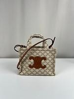 Petit cabas Céline Triomphe tissu marron avec bandoulière - Photo 5