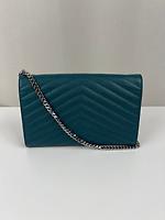 Sac bandoulière Saint Laurent Cassandre cuir grainé bleu vert - Photo 4