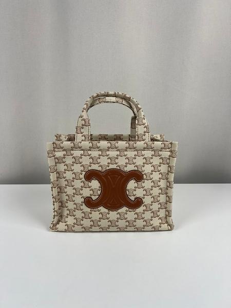 Petit cabas Céline Triomphe tissu marron avec bandoulière