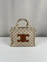 Petit cabas Céline Triomphe tissu marron avec bandoulière - Photo 1