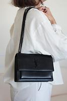 Sac bandoulière Saint Laurent Sunset en cuir noir bijouterie noir - Photo 2