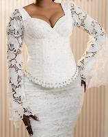 Robe sirène de mariage en dentelle blanche avec manches cloches (Taille basse) - Photo 1