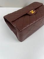 *RARE* Sac porté épaule Chanel Jumbo cuir grainé double logo marron - Photo 8