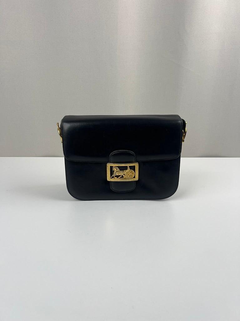 Sac Céline triomphe calèche en cuir noir vintage