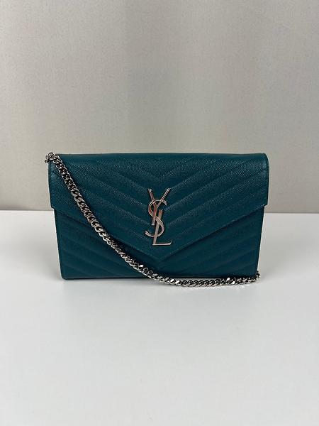 Sac bandoulière Saint Laurent Cassandre cuir grainé bleu vert