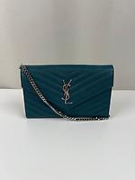 Sac bandoulière Saint Laurent Cassandre cuir grainé bleu vert - Photo 1