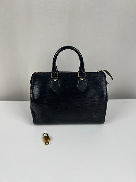 Sac à main Louis Vuitton Speedy 25 en cuir épi noir