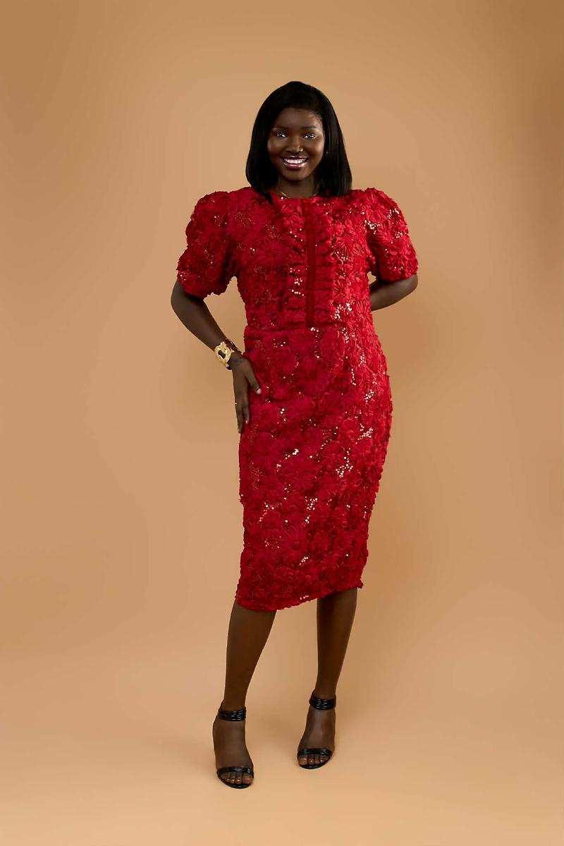 Red sequined dress