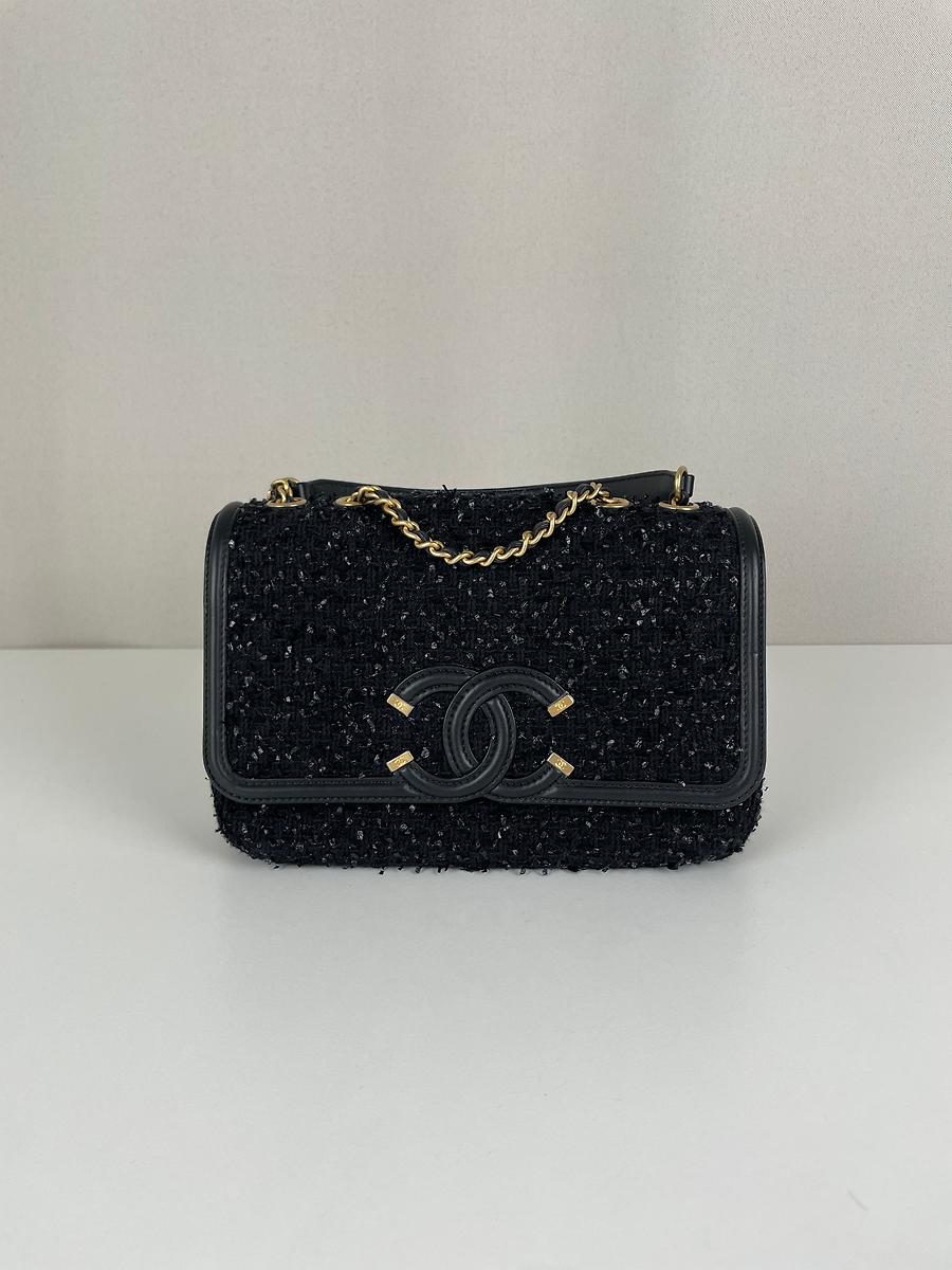 Chanel sac en tweed noir