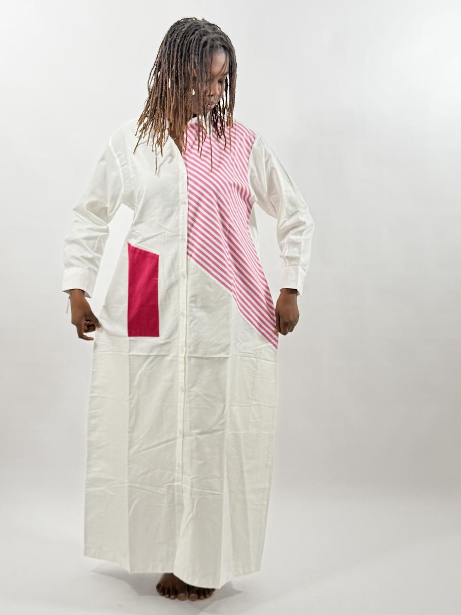 chemise longue rose blanche