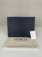 Pochette document Bottega Veneta en cuir intrecciato bleu marine - Photo 3