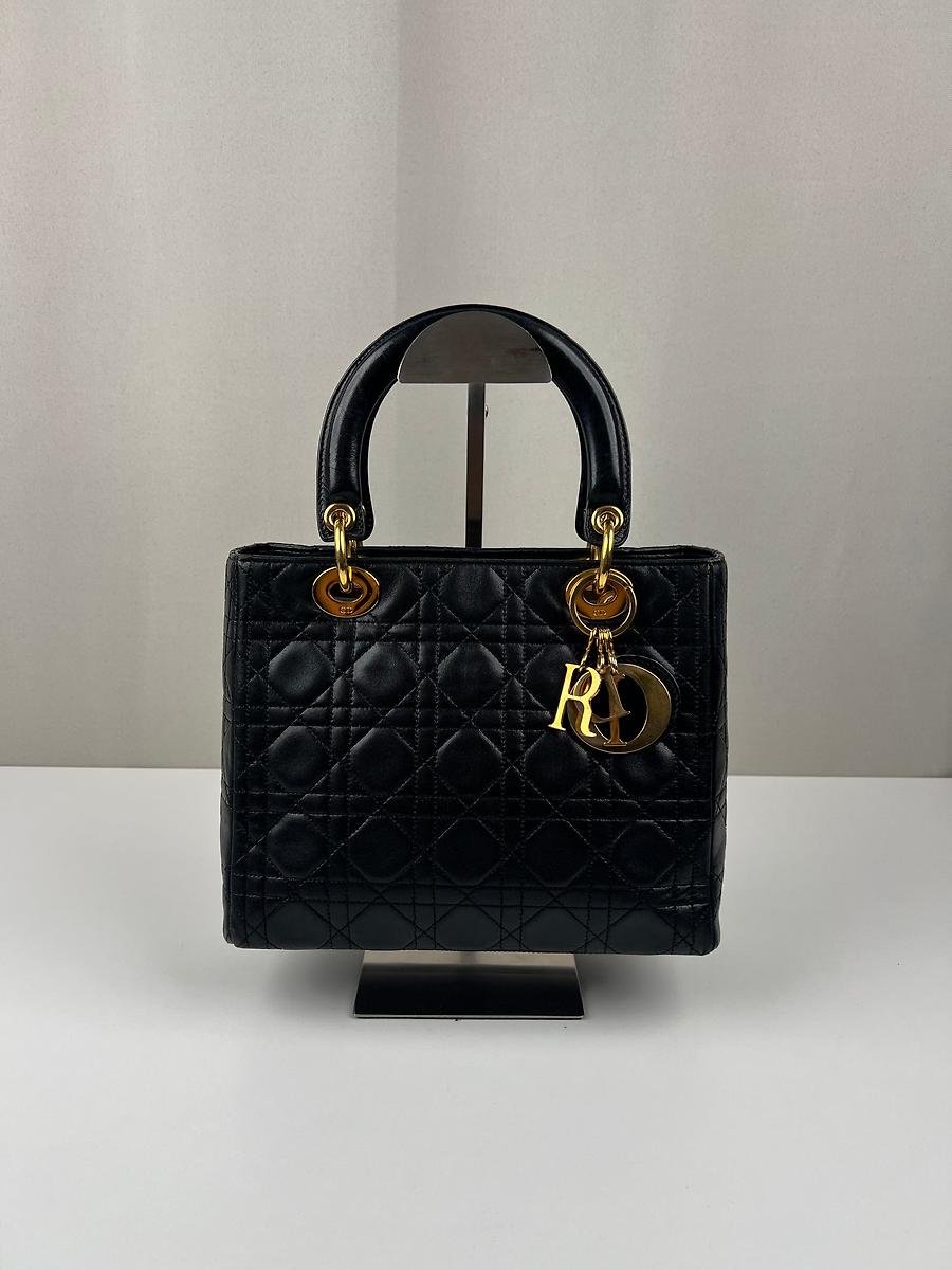 Sac à main Lady Dior medium cuir noir vintage